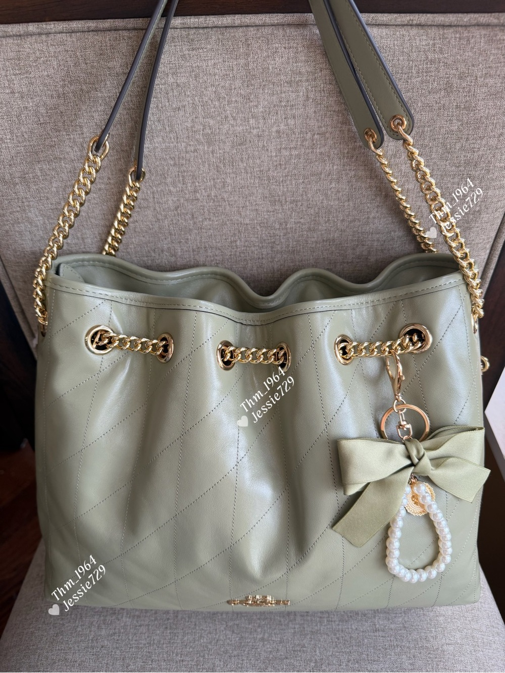 NWT！2PCS COACH Evelyn Shoulder Bag With Quilting（CDR00）Pistachio FAST SHIPPING